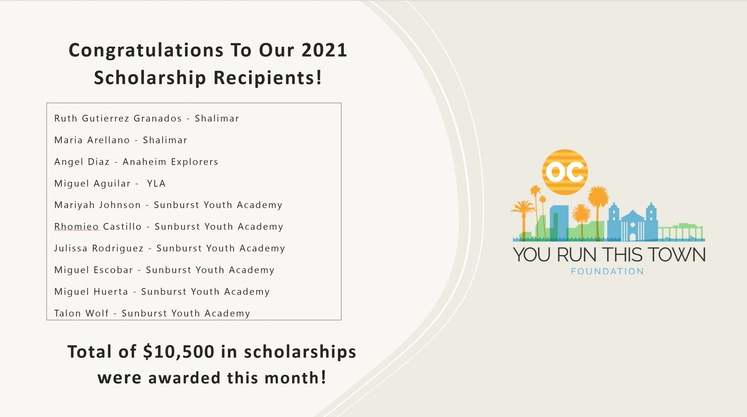 Congratulations To Our 2021 Scholarship Recipients!